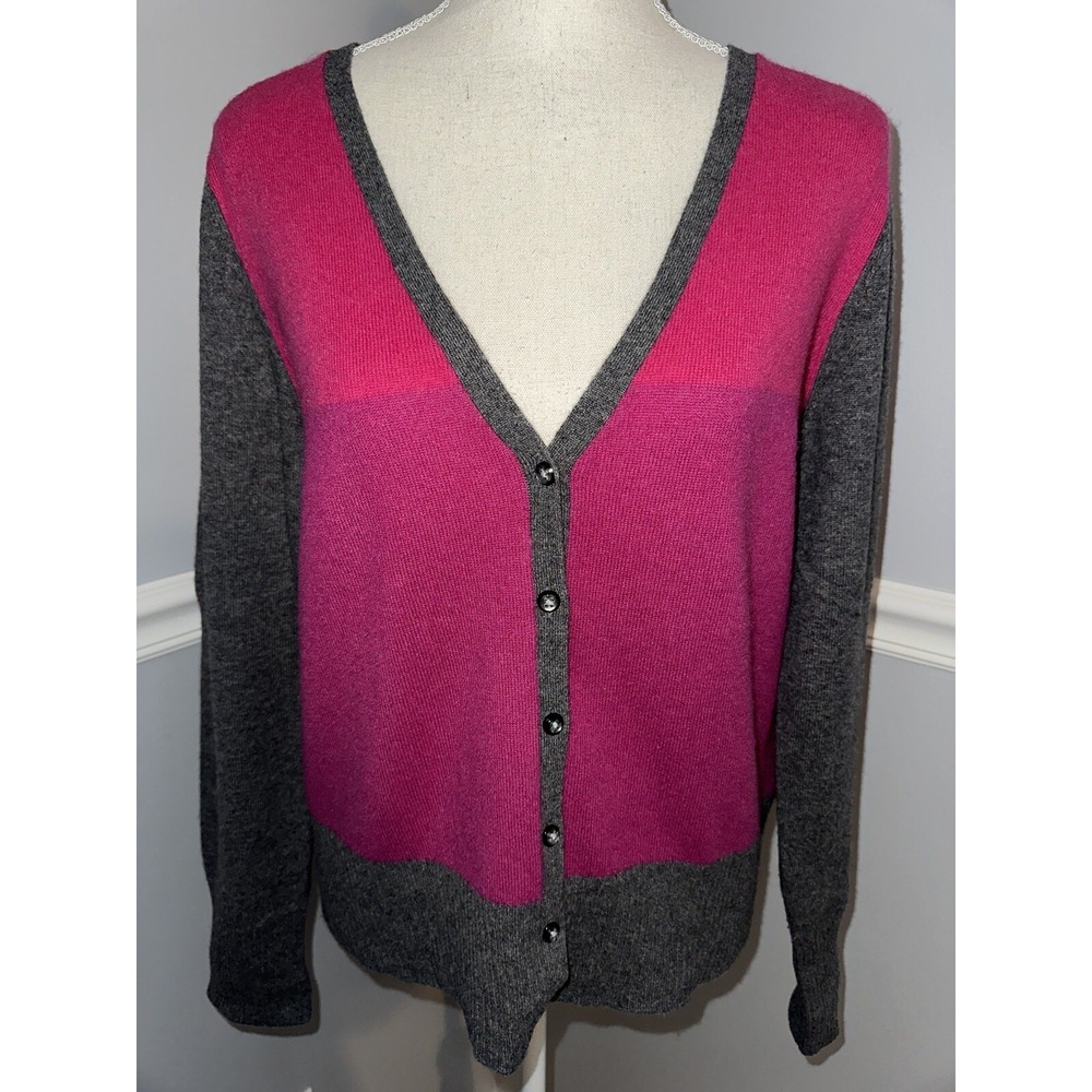 Apt 9 Cardigan Sweater Womens L‎ Pure Cashmere Button Up Deep V Neck Color Block